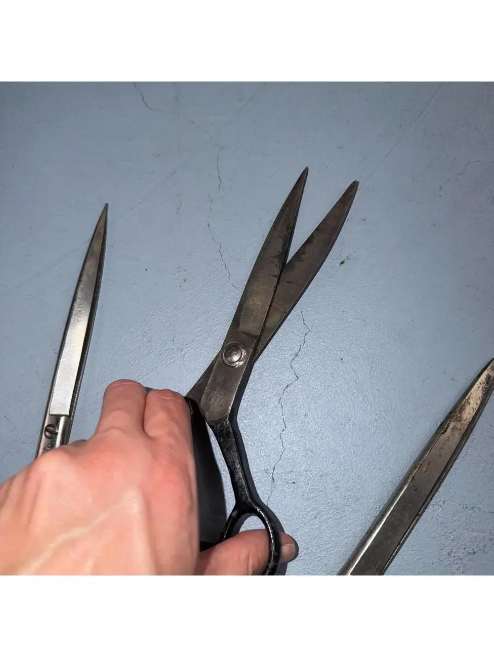 4 Pairs of Used Vintage Scissors Silver Handle Henkel Italy Steel Rare 60s